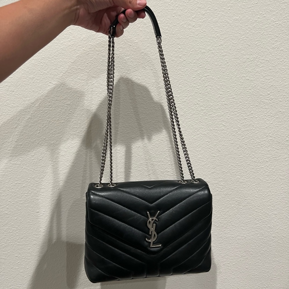 YSL SMALL LOU LOU BLACK SILVER HARDWARE